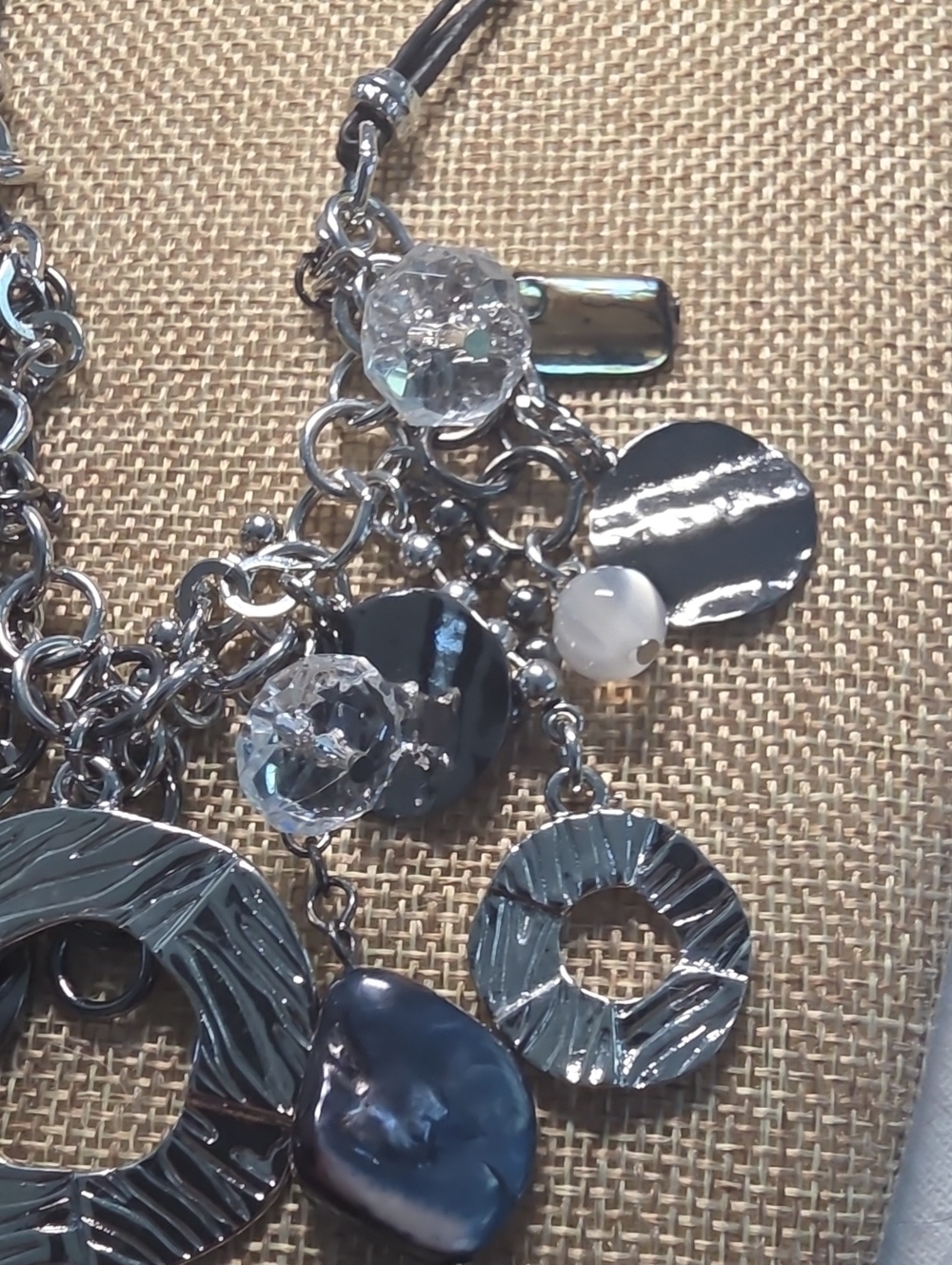 Chico's Black and Silver Mixed-Chain Statement Necklace - Picture 3 of 5